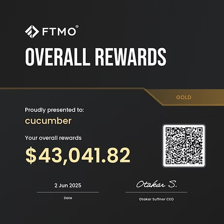 FTMO toplam ödül sertifikası (Gold), 43.041,82 dolar